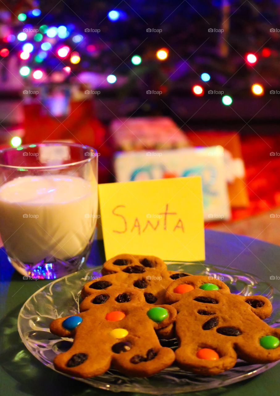 Gingerbread cookie and drink on table