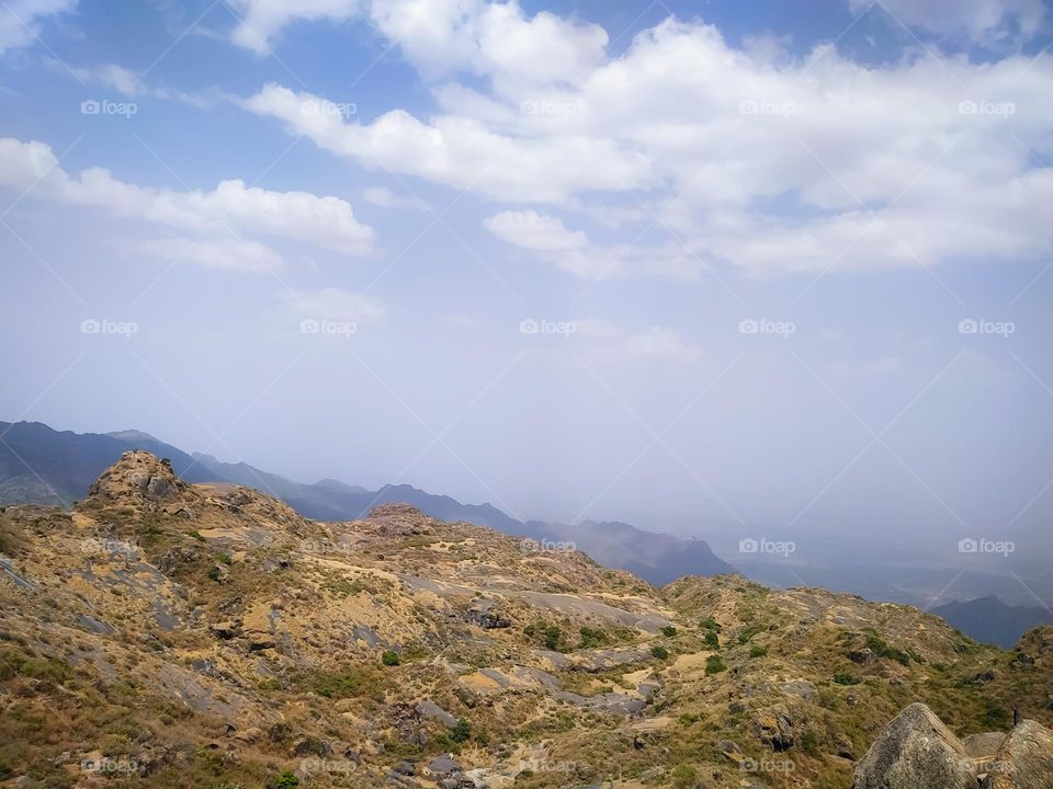 Amazing mountain landscape view with clouds. Mount Abu