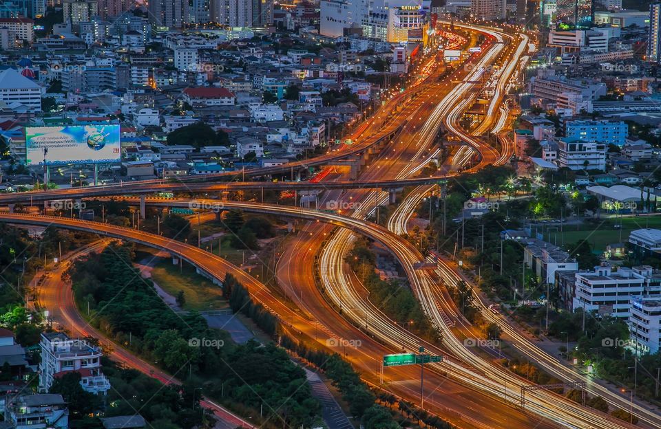 High angle view of city during night