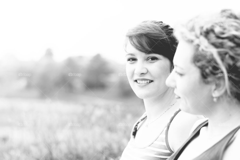 beautiful brunette. two best friends enjoying summer