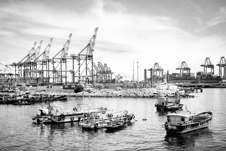 Black and white of the port 