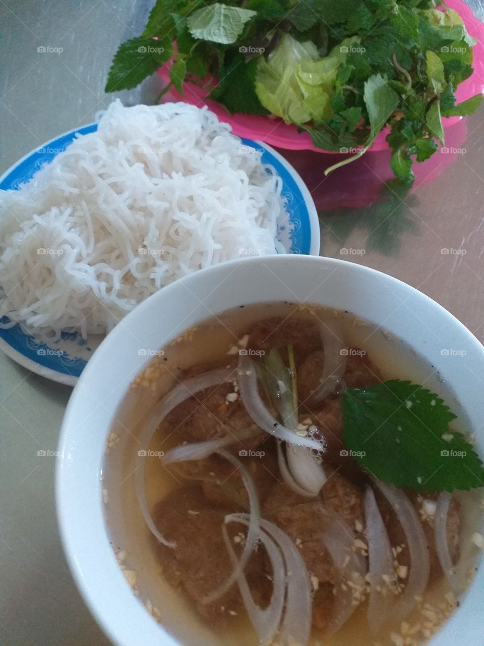 vietnamese styled rice noodle with pork bbq.