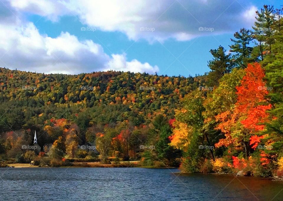 Church and Fall foliage New Hampshire 