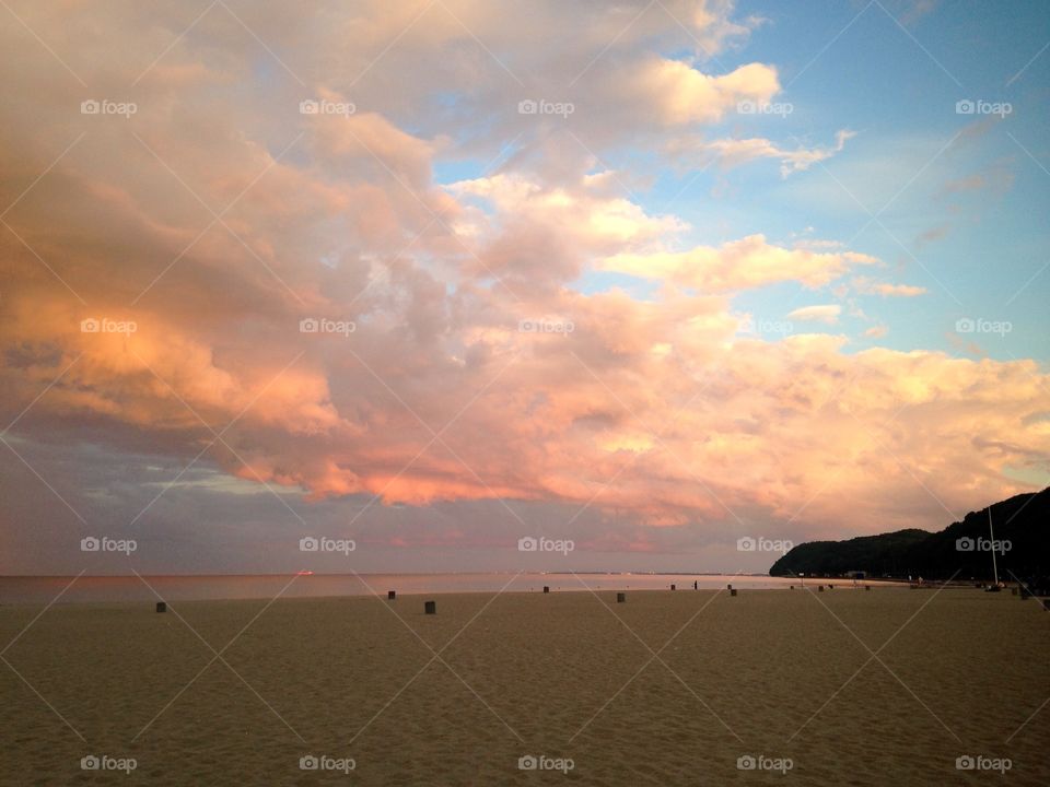 The sunset sky over the Baltic Sea in Gdynia Poland 