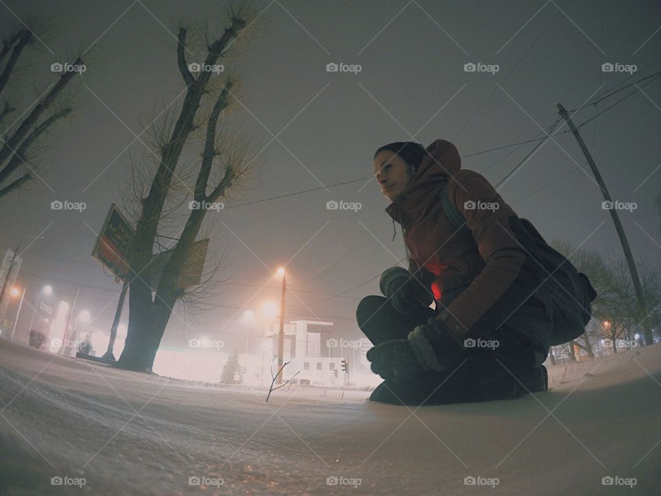 Selfie at winter night