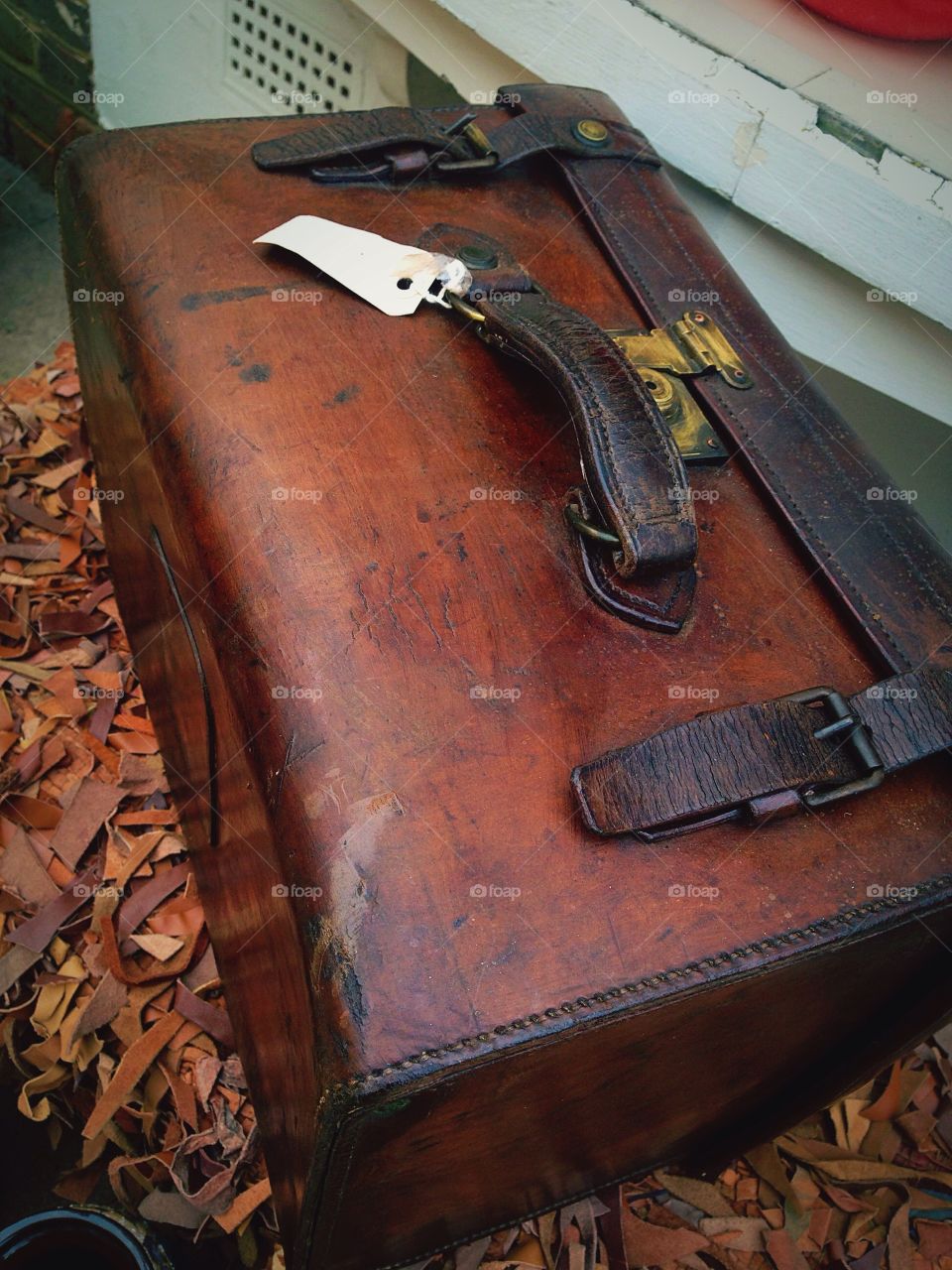 Vintage square brown leather suitcase 