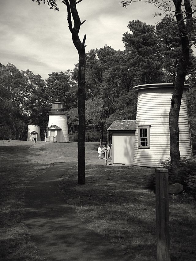 Three Sisters . A rare set of surviving triplet lighthouses.  These sat on Nauset Beach, guiding ships through a difficult passage.
