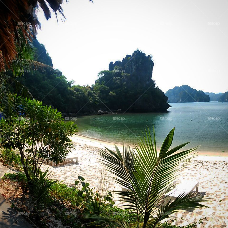 tropical beach. a wonderful relaxing place in halong bay