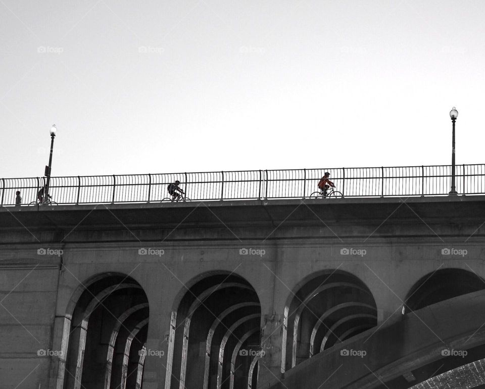 Bicycles on a bridge