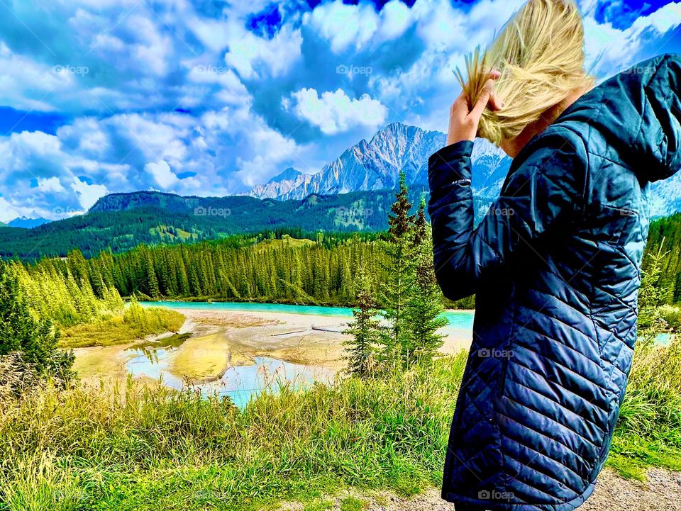 View of women from behind looking at the mountains.