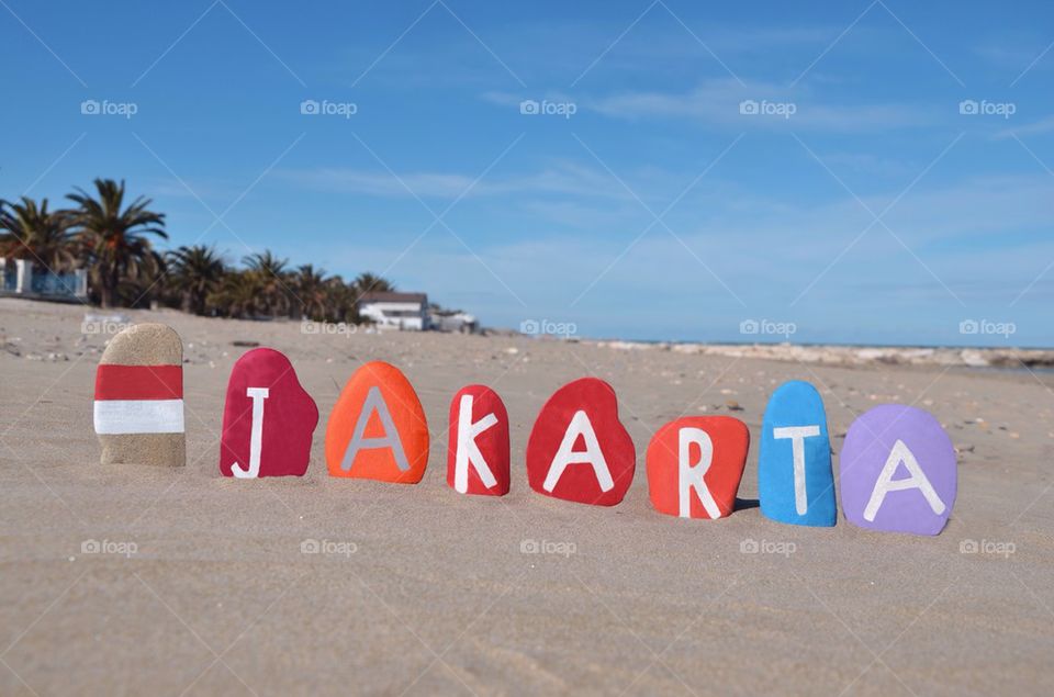 Jakarta, Indonesia, souvenir on colourful stones