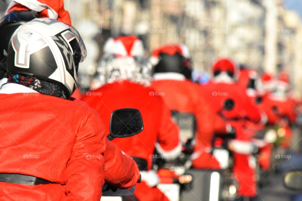 Christmas time - santa clause on motorbikes festival in gdynia, poland