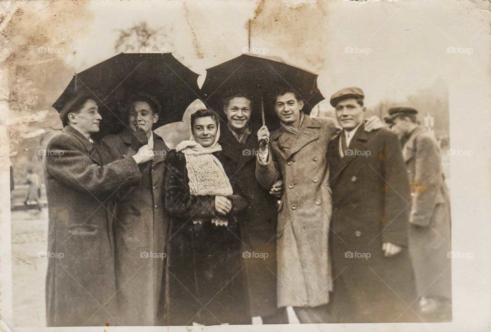 Close-up of a old photograph of friends