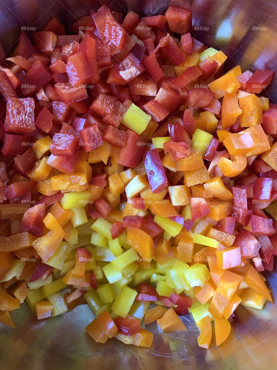 Cut tricolor bell peppers 