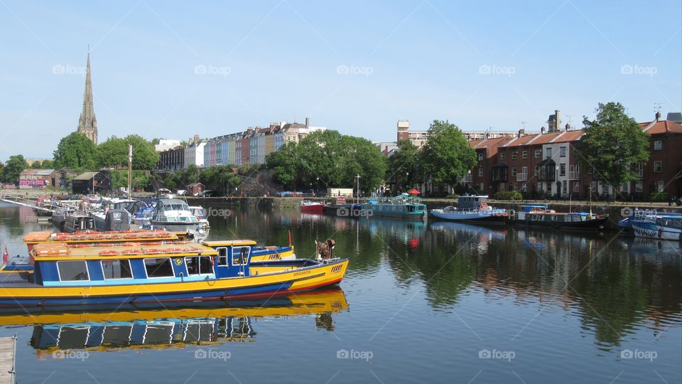 Bristol floating harbour with reflection on water