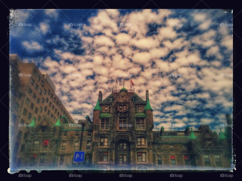 Royal Victoria Hospital Montreal Quebec Canada.  Clouds, sky, hospital,