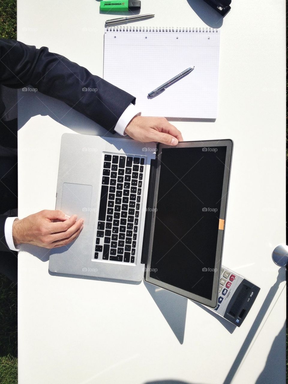 Working in the park at desk