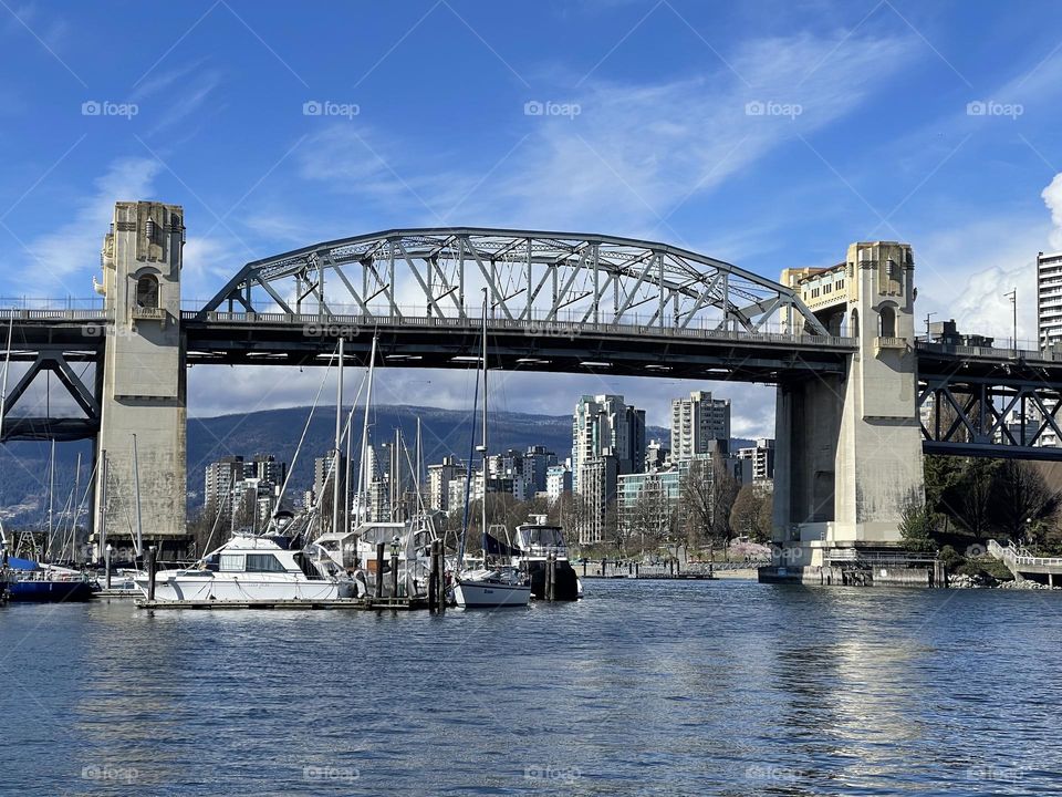 Big bridge at sunny day. Cityscape