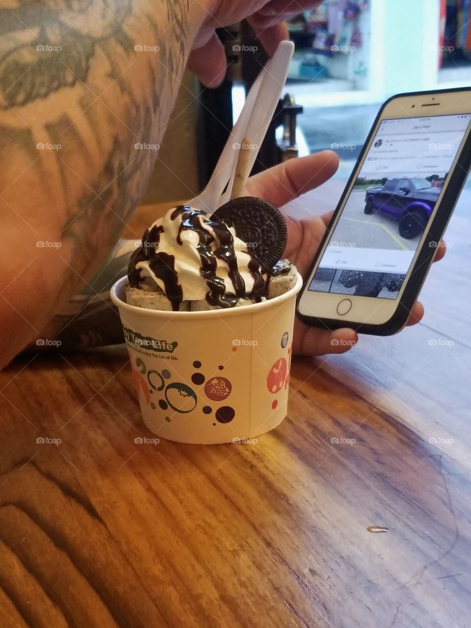 Eating some ice cream while on social media