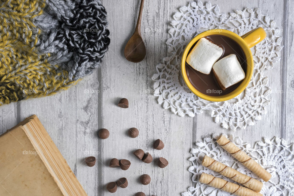 High angle view of hot chocolate