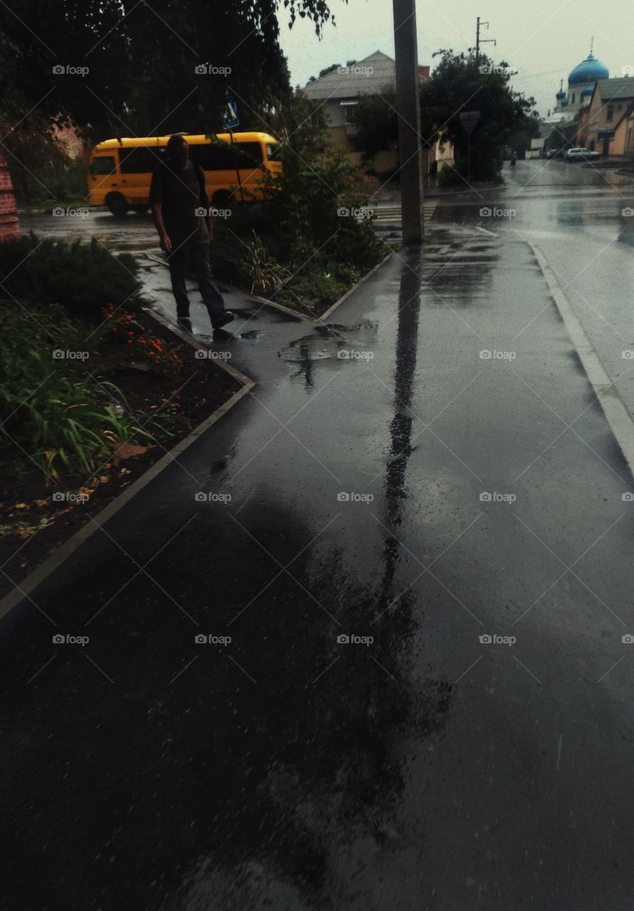 rainy morning in the small town