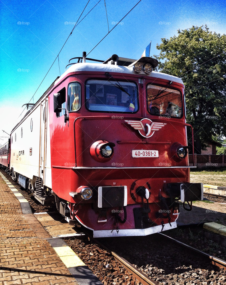 red train transport railroad by penguincody