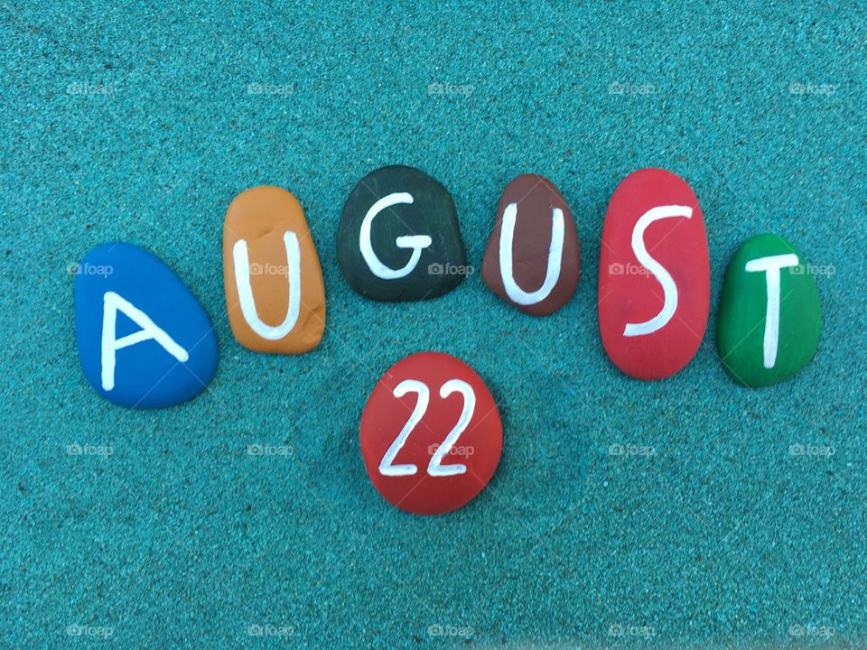 22 August, calendar date on colored stones 