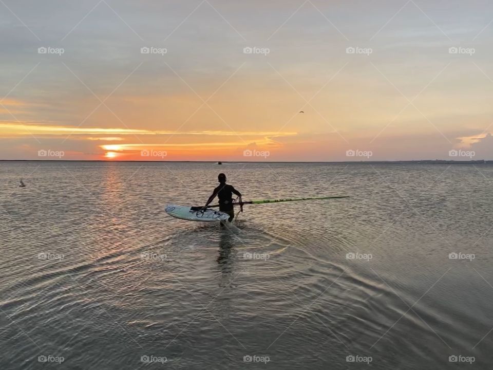 Windsurfing at sunset