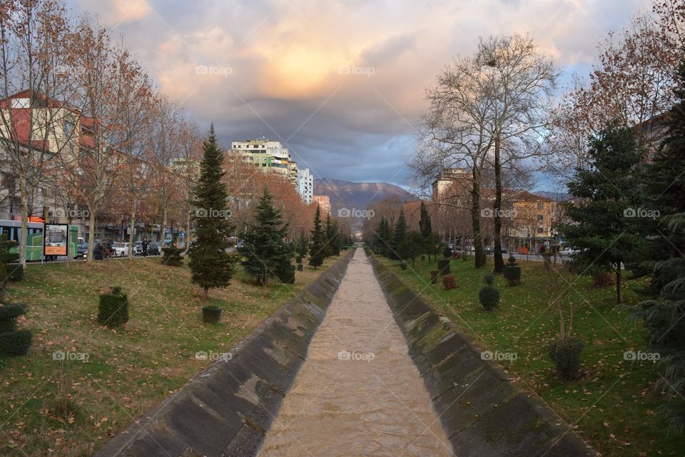 Water flowing through the city of Tirana