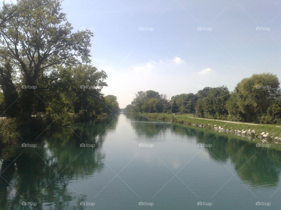 italian canal, water and trees