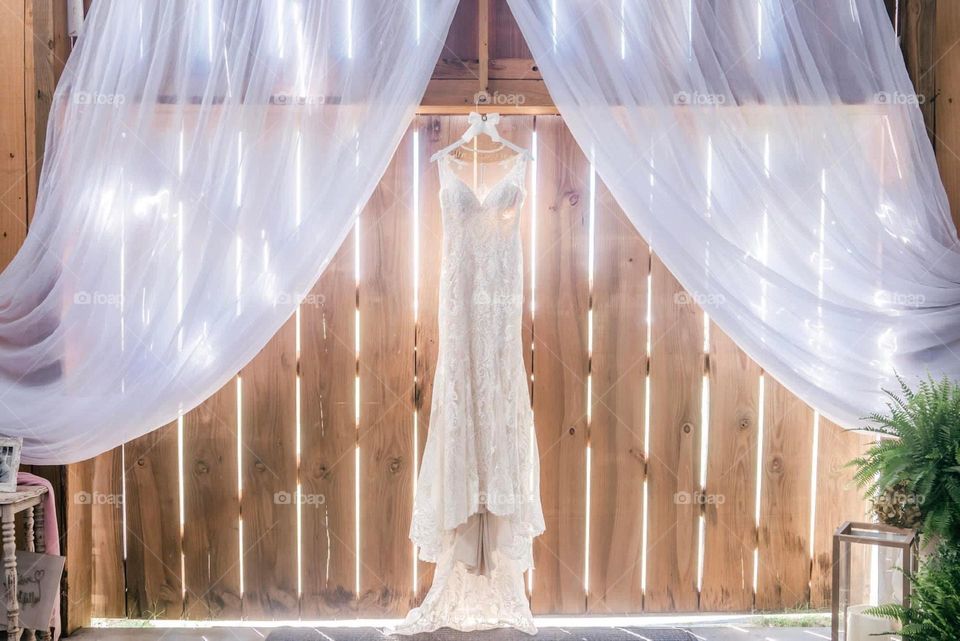 Hanging wedding dress 