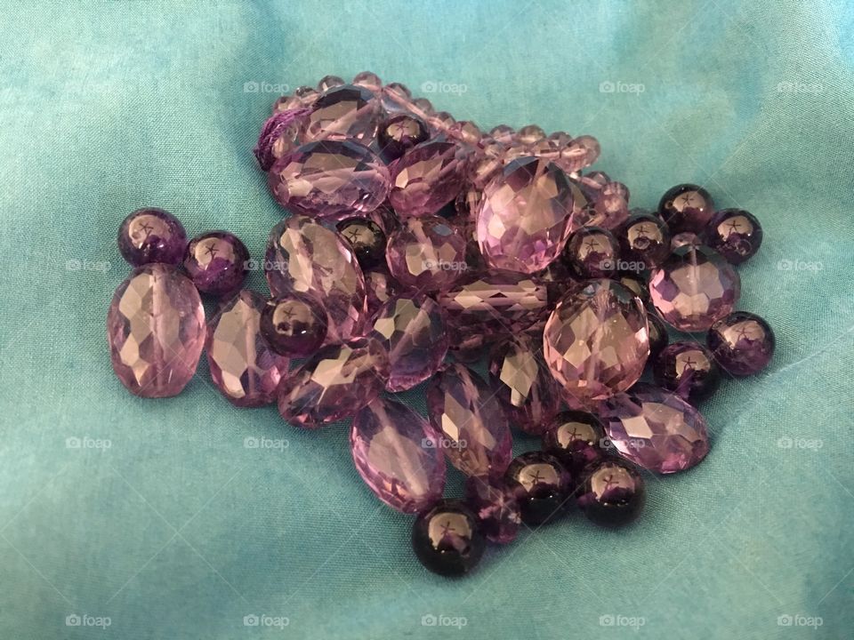 Amethyst beads on turquoise 