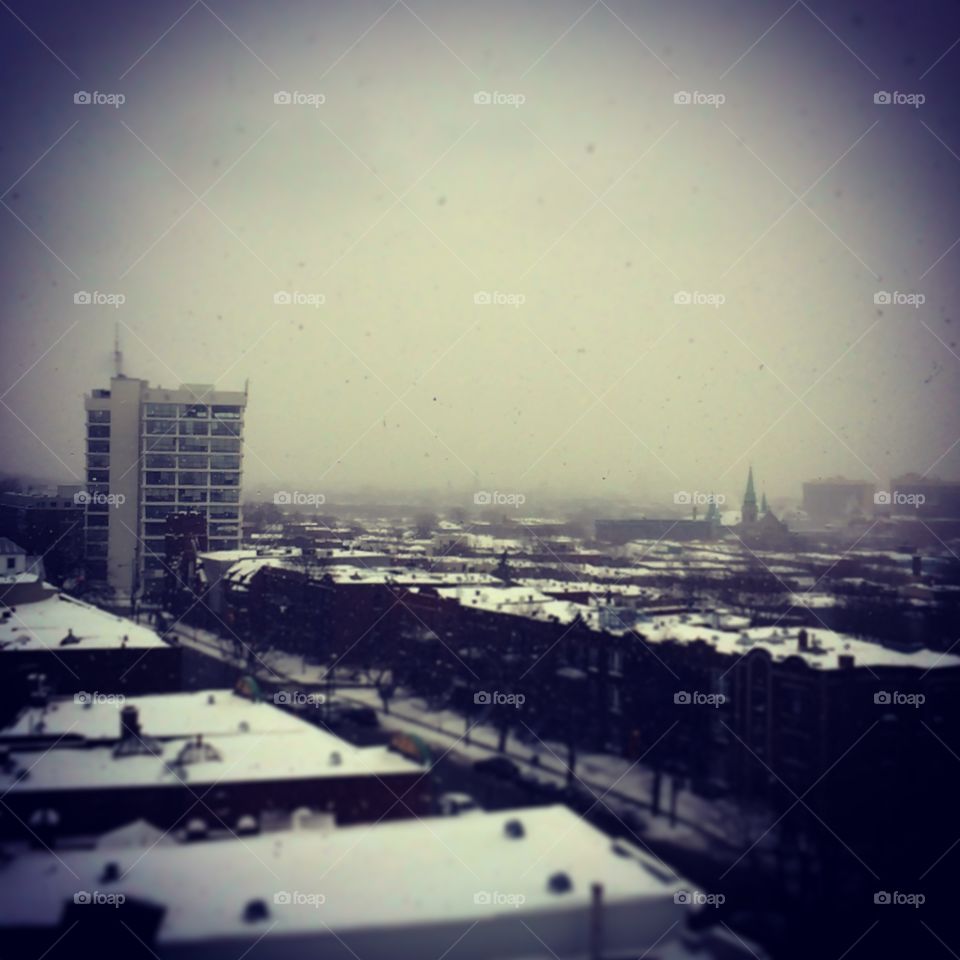 View of a city in the snow