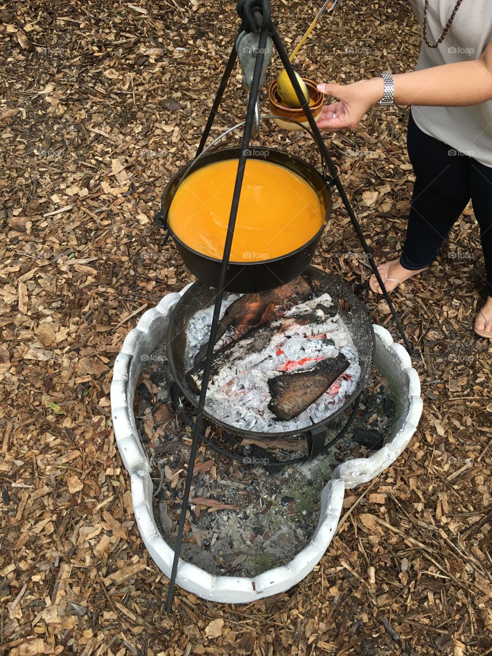Pumpkin soup at the farm in the pot