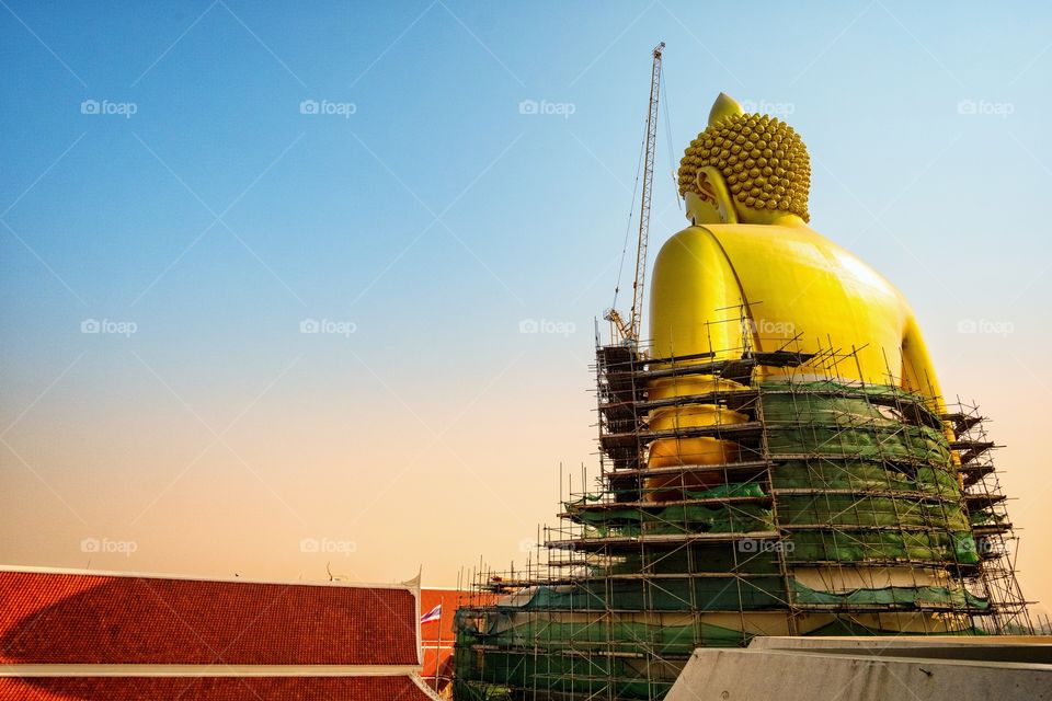 Big buddha at Wat Paknam Bhasi Charoen will be a new landmark in Bangok Thailand