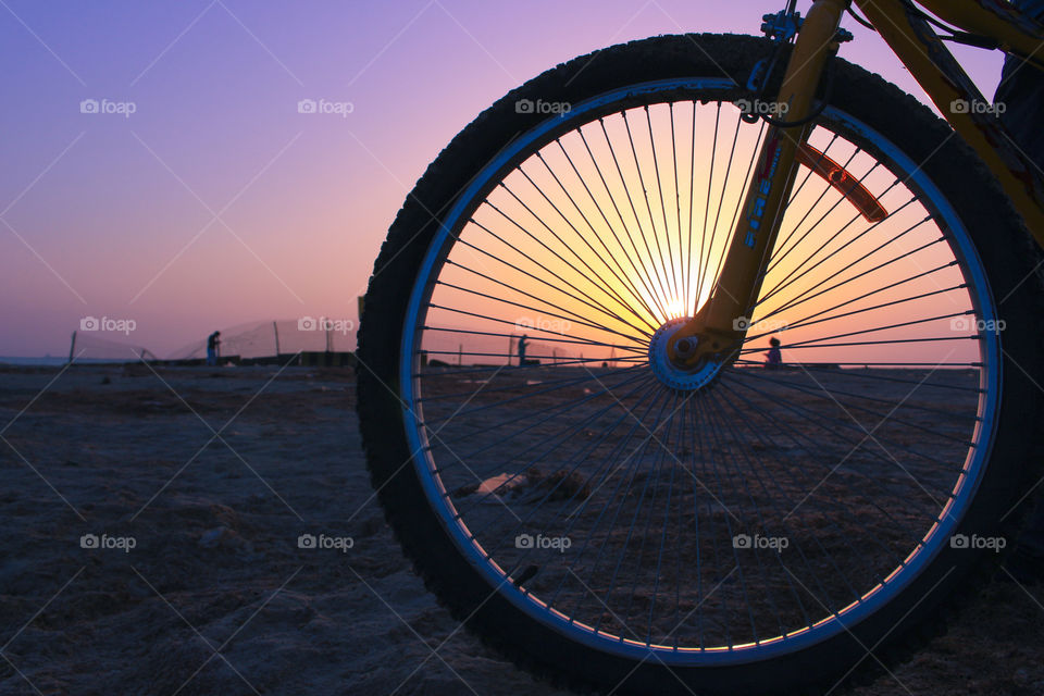 Wheel, Bike, Sunset, No Person, Beach