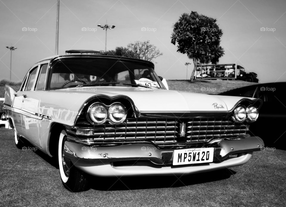 vintage black and white car.