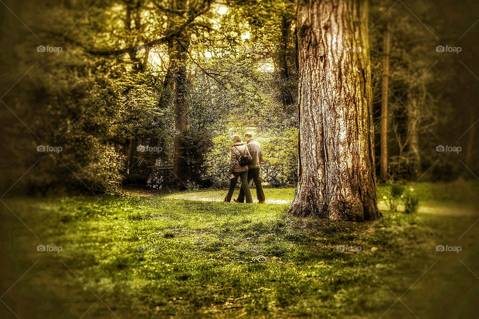 Couple . Walking on path 