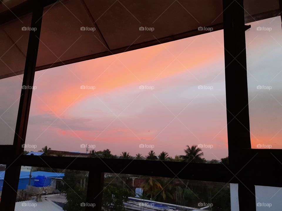 sunset creates a beautiful sky in the evening