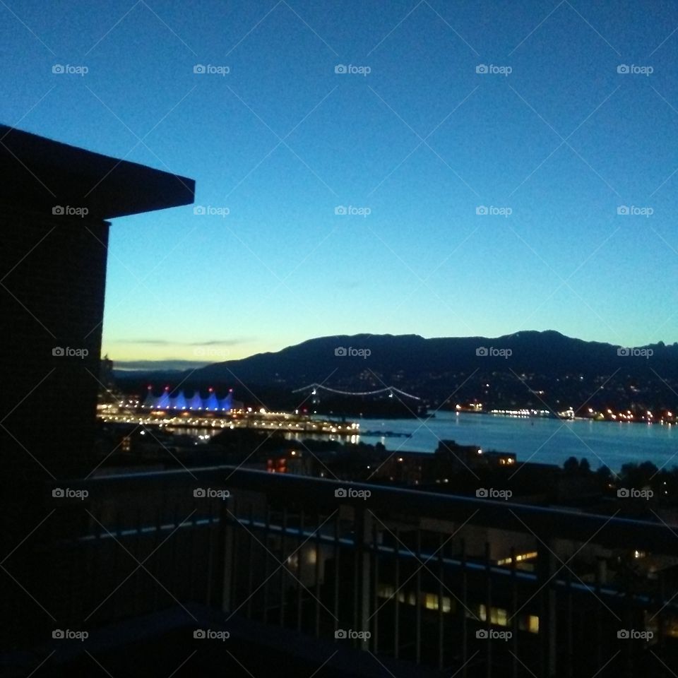 Sunset has lit up the mountain view