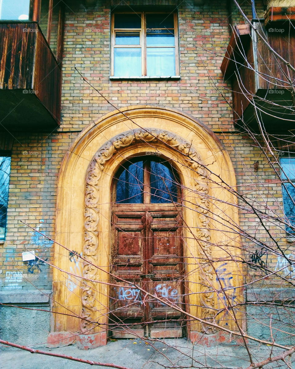 old wooden door in the old house of Kiev