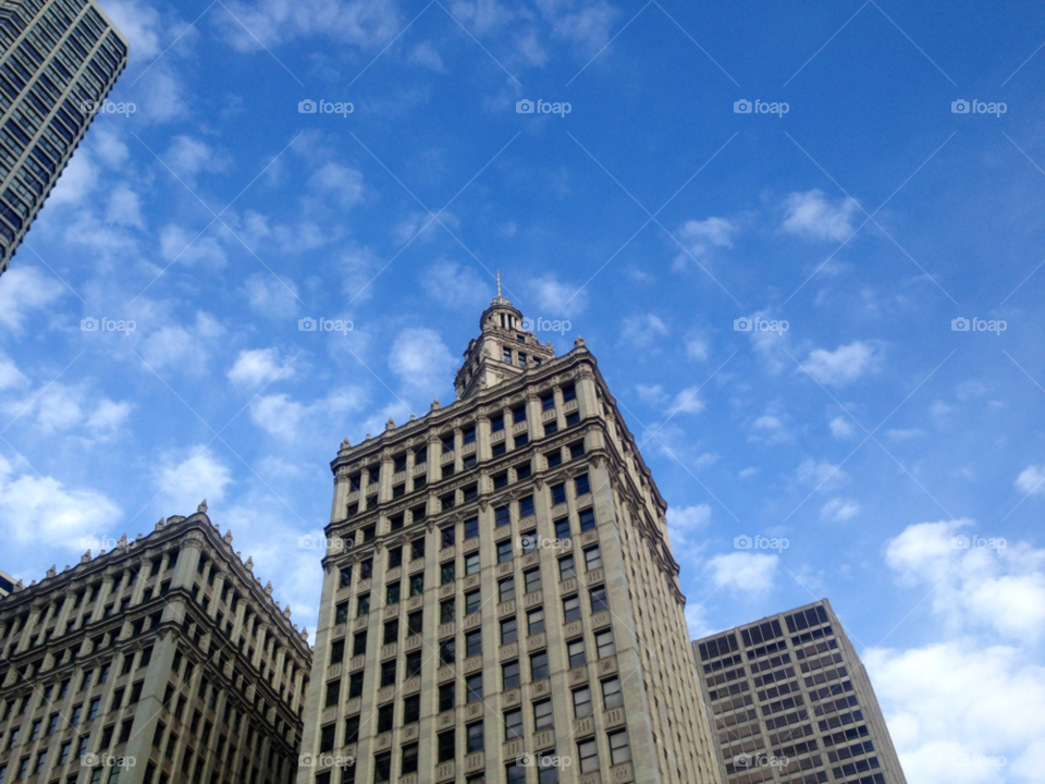 sky blue clouds skyscraper by mengzishiliu