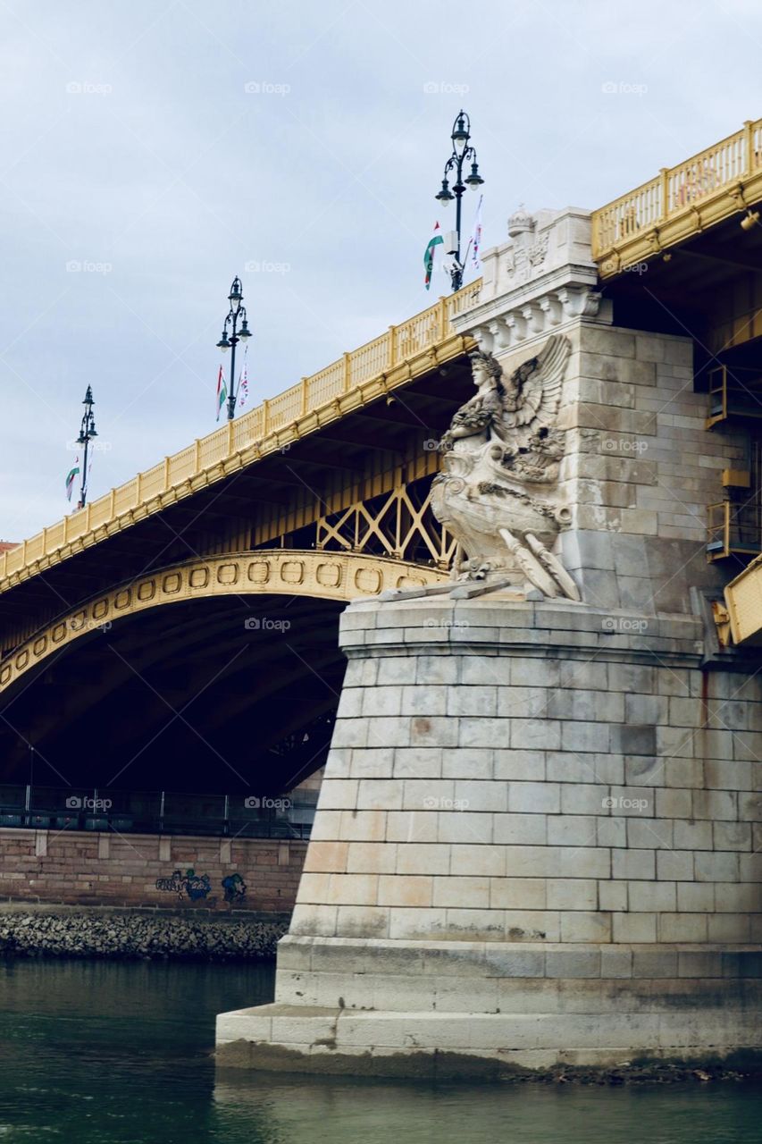 Golden bridge over the Danube river Budapest 