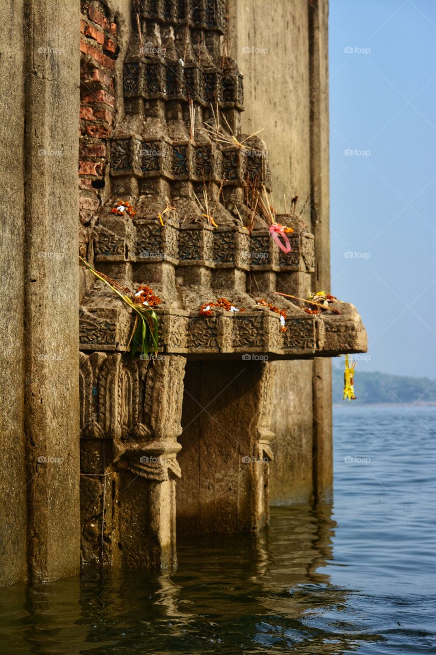Ancient temple in the middle of the water, Sangkhla Buri, Thailand