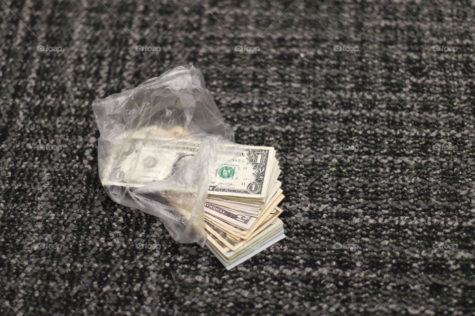 saving money in a bag