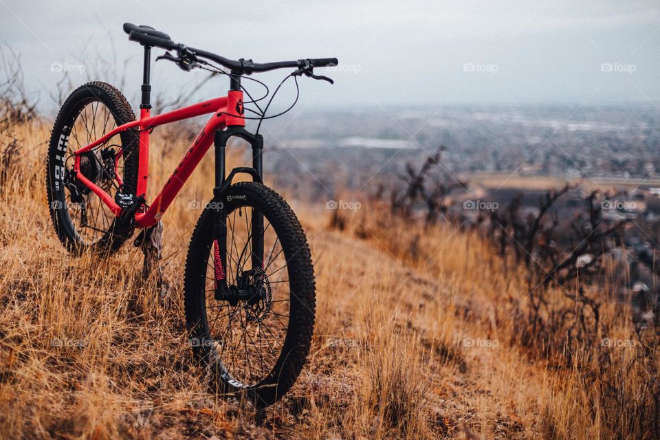 Red Bicycle Standing uphill