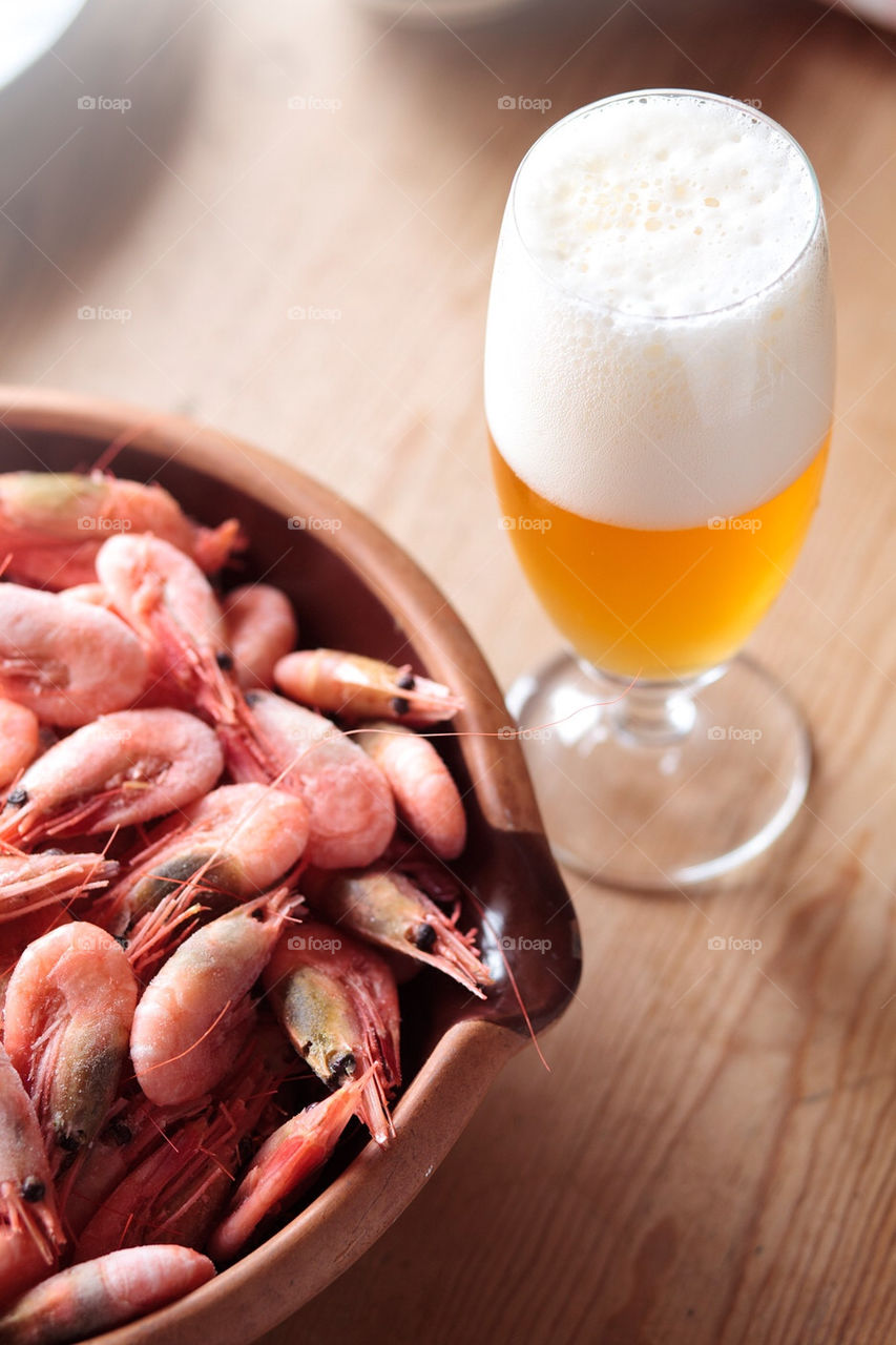 Shimps and a glass of beer