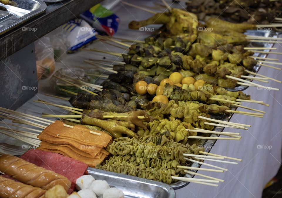 Rangoon/Myanmar-April 13 2019:Delicious asia foods in the city