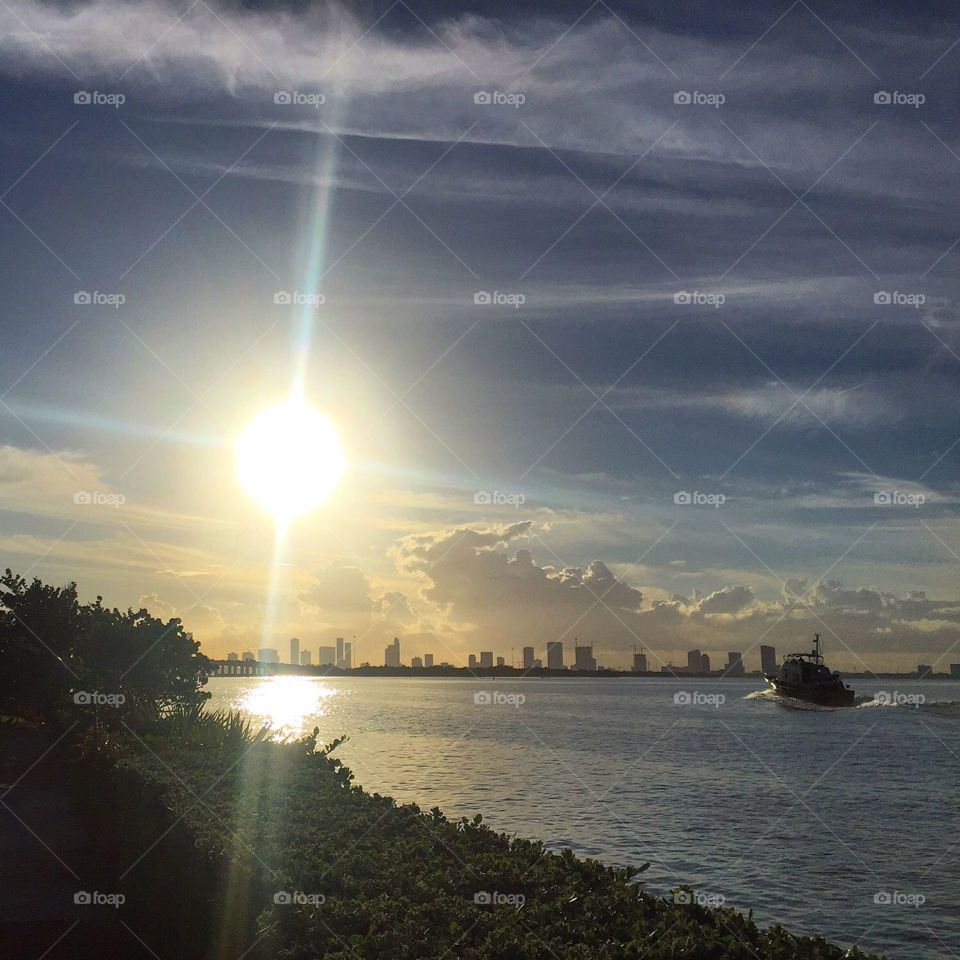 Sun over Biscayne Bay Miami Florida