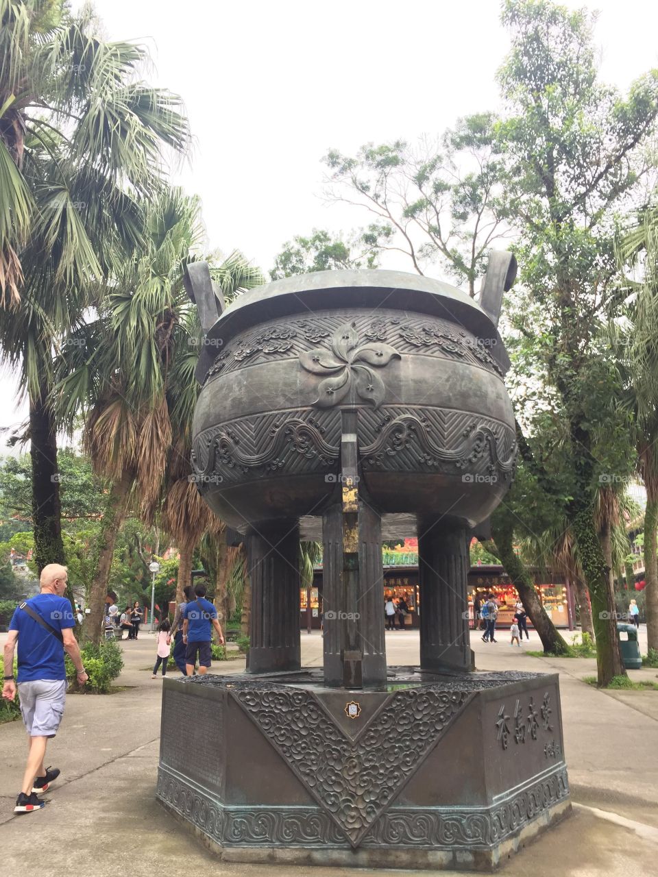 Ancient Pottery-The Hong Kong Flag in Ngong Ping Village, Po Lin Monastery, Lantau Island, Hong Kong. 